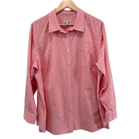 Talbots Swiss Dot Gingham Plaid Button Up Top 3X Pink Roll Tab Sleeve Old Money - Picture 2 of 7